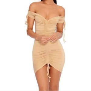 Oh Polly Bardot ruched bodycon dress